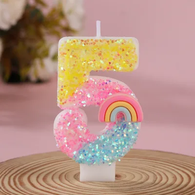 Rainbow Glitter Paraffin Wax 0-9 Number Candles Kids Birthday Cake Decorations Creative Digital Cake Toppers for Birthday Party