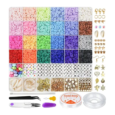 24 Colors 6000 Pcs Flat Round Polymer Clay Beads 6mm Spacer Heishi Beads With Pendant Charms Kit for Jewelry Bracelet Making