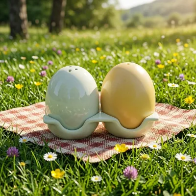 Eco-Friendly Ceramic Egg Shaped Salt and Pepper Shaker