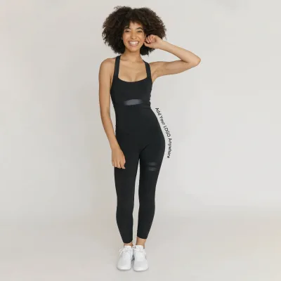 OEM Custom Logo Wholesale Women's High-Waist Ribbed Square Neck Sleeveless Yoga Jumpsuit Casual Style Activewear