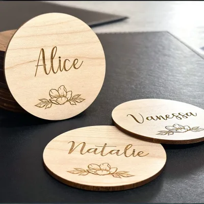 Wholesale Custom Laser Engraved Wedding Place Settings Wedding Name Place coaster Personalised Wedding Favour Coasters