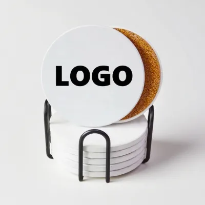 Blank Plain White Absorbent Ceramic Tiles Round Coasters Marble coaster for Drinks