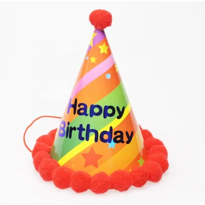High Quality Wholesale Cheap Party Decoration Supplies Plain Paper Cone Hats 1st First Baby Kids Happy Birthday Cap for Boy Girl