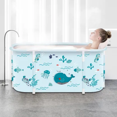 Portable Foldable Bathtub for Adults 47.2x19.7x21.7inch Freestanding Hot Bath Spa Tub Soaking Ice Bath for Family in Fish Design