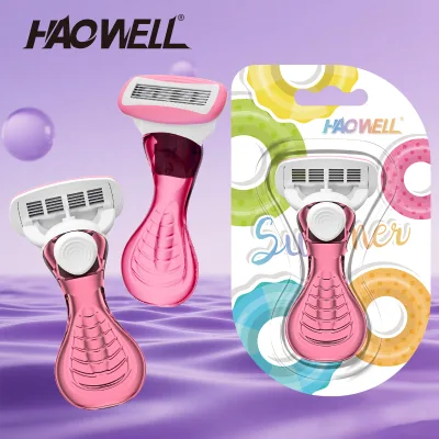 Hot Quality Stainless Steel 5 Blade Mini Woman Bikini Razor with Soap Head Open Back Design Easy Clean for Bath in Blister Card