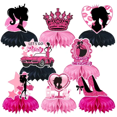 Princess Pink Girls Doll Theme Party Bridal Shower Decorations Honeycomb Centerpieces for Bachelorette Party for Valentine's Day