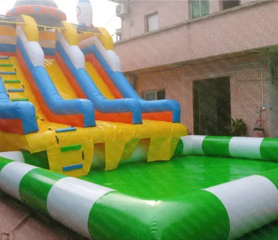 Custom 3 Lanes Inflatable Water Slide, Commercial Grade Inflatable Aqua Slide with Pool for Carnival and Amusement Park