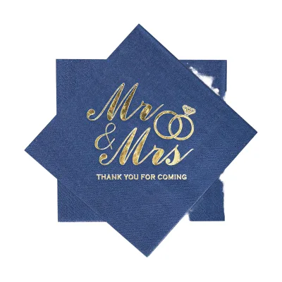 Custom Disposable 2-Ply Colored Gold Virgin Wood Pulp Paper Napkins Fold Style Logo Printed for Weddings Special Occasions