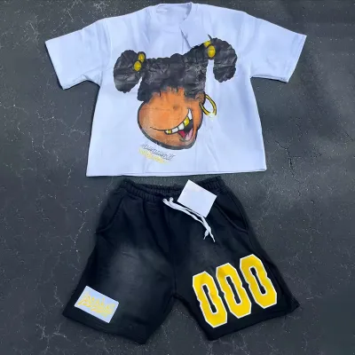 Manufacturer Streetwear Vintage Plus Size Summer Shirt and Short Set Oversized Custom Logo Puff Printing Tracksuits for Men