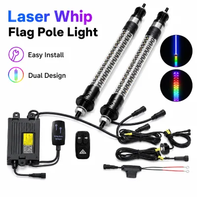 RGB Laser Whip Lights for UTV ATV SXS 1FT 2FT 3FT 5050 LED DC12V 60W IP67 Waterproof Off Road Flag Pole Light
