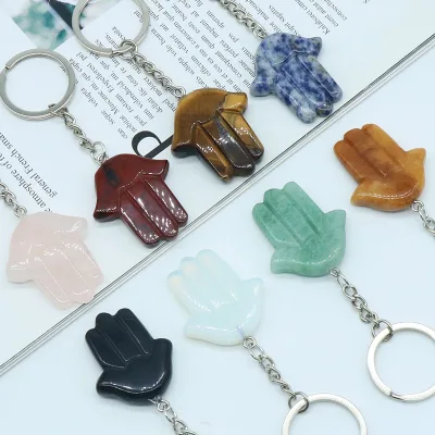 Natural Hand Made Crystal Healing Stones Key Chain Palm Tumble Stone Rough Stone Crystal Keychain