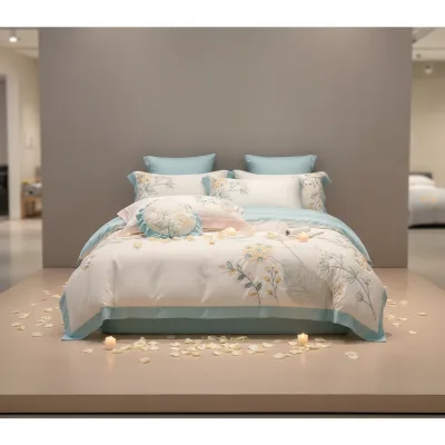 Luxury 100S Lenzing 4 Piece Bedding Set Silky Cool Embroidery Master Bedroom Bed Linen