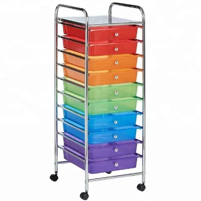 10 Tiers Storage Drawer Rolling Trolley Office Organizer Cart with Wheels