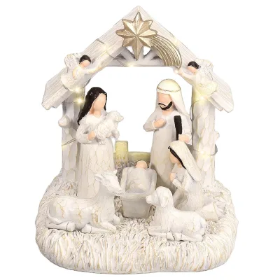 Nativity Sets for Christmas Indoor, Resin Nativity Scene Indoor with Manger, Christmas Nativity Sets & Figures Table Decoration