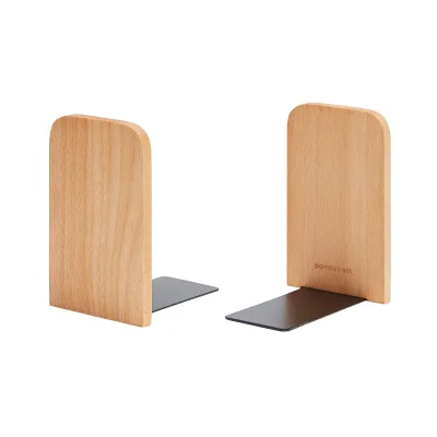 Natural Color Beech Bookends Students Study Utensils Office Creative Bookends Pair of Non-Slip Heavy Duty Thickened Bookends
