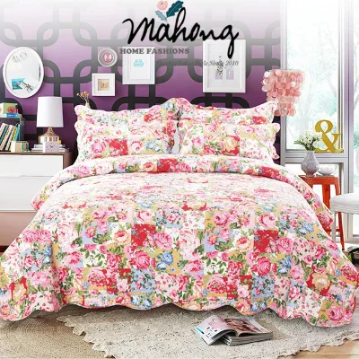 Cheap 100% Polyester Flower Pattern Bedspread American Bedcover Quilt