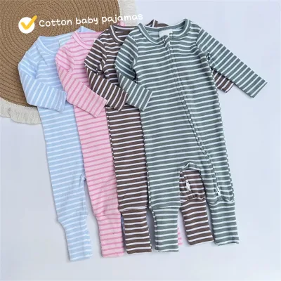 Custom Breathable Cotton Baby Footed Onesie Comfortable Infant Jumpsuit with Footed Mitten Cuffs
