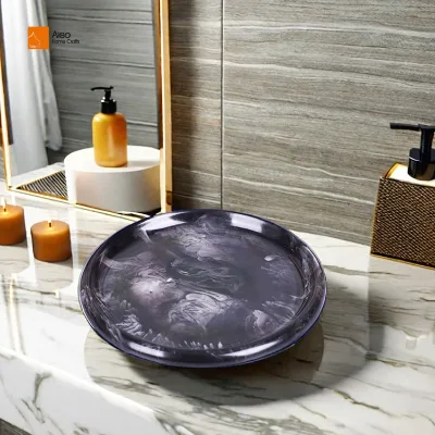 Modern Black Translucent Resin Vanity Tray Sustainable Stocked Marble Swirl Decorative Plate Ring Jewellery Storage Home Decor
