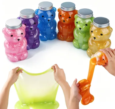 13.5cm Multicolor Crystal Slime Cute Cartoon Bear Charms Jar Slime Clay Non-borax Non-toxic Stress Relief DIY Sensory Play Toy