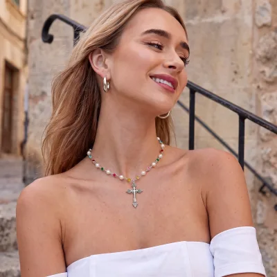 Unisex Vintage Punk Alloy Pendant Necklace Featuring Silver Plated Chain Lab Created Freshwater Pearl Crystal
