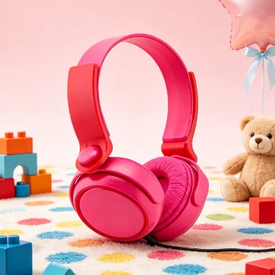 Factory Direct Pink Wired Kids Headphones 85db Safe Limit Children's Headset Stereo Sound Customizable Best Gift for Kids
