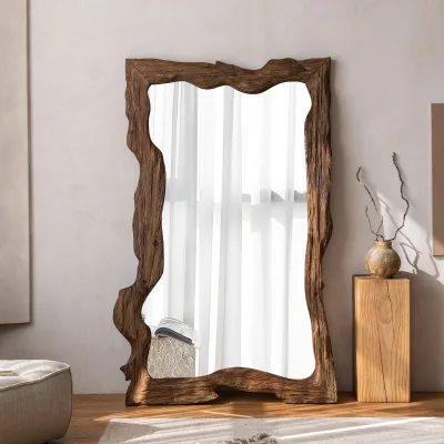 Customized Modern Retro Solid Wood Full-length Dressing Mirror Decorative Mirror for Family Hotels and Clothing Stores