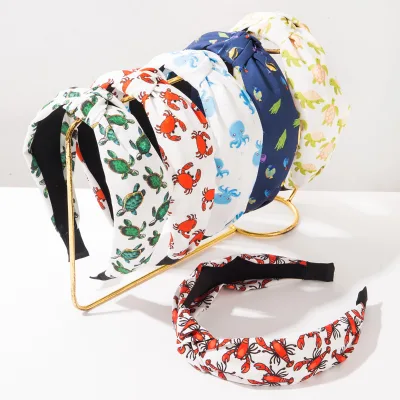 Fashionable Individual and Cute Ocean Series Headband Turtle Crab Octopus Lobster Print Wide Version Hair Accessory