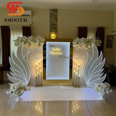 SMOOTH Factory Direct Pvc Panel Whole Set Wedding Backdrop Mirror Gold Rim LED Backdrop Arch Wall Backdrop Stand