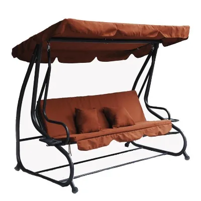 Modern Iron Outdoor Garden 3-Person Seat Swing Chair for Villa with Waterproof Cushion