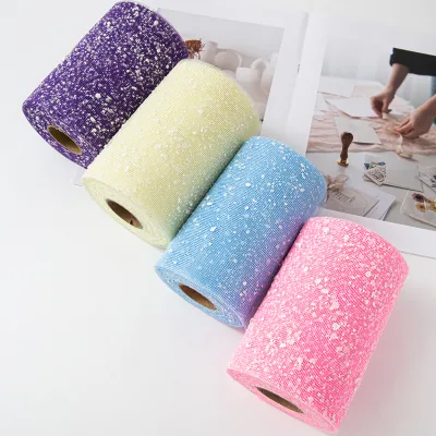 Christmas Birthday Valentine's Day Gift Packaging Mesh Wrap Snow Dots Gauze Flower Wrapping Polyester Satin Ribbon Durable