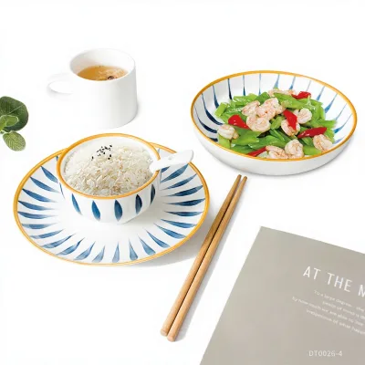 Custom Japanese-Style Underglaze Hand-Painted Ceramic Bowl Set Microwave Safe Minimalist Design Porcelain Soup Plate Household