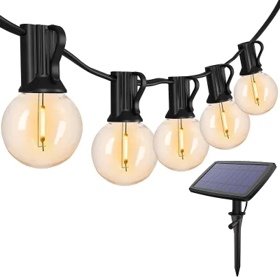 25Ft Shatterproof G40 Globe Outdoor Solar String Lights with 25 LED Bulbs & 4 Light Modes