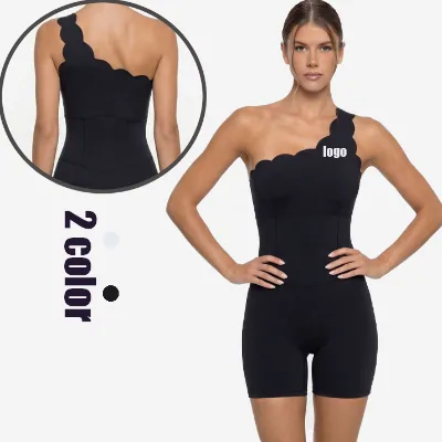 One-Shoulder Scallop Wave Yoga Jumpsuit Pilates Narrow Strap Backless Womens Yoga Hip Lift Jumpsuits