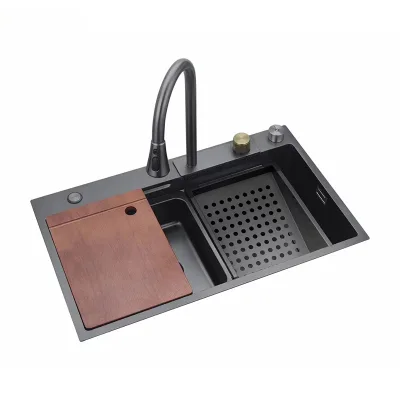 Whale Waterfall multi-functional black sink, high-end 304 basin single, stainless steel cross-border wholesale and