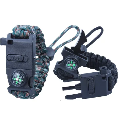 Custom Survival Bracelet with Fire Starter Compass Knife Lighting LED Whistle Bottle Opener for Camping Climbing Fishing