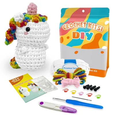 Custom Unicorn Kit De Crochet DIY Set for Beginners With Video Tutorial Easy Learn To Crochet Craft Kits For Starter Doll