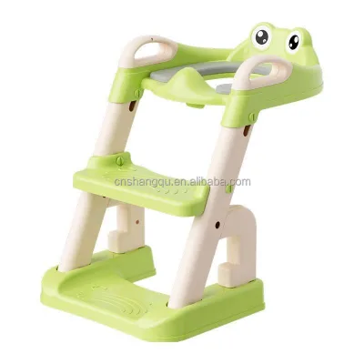 Vsuch Frog Shape Toddler Toilet Step Stool Adjustable Height Kids Potty Training Ladder Chair for Baby Bathroom Use