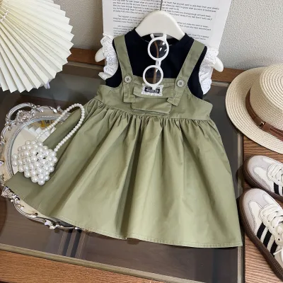 New Summer Children's Floral Plaid Suspender Skirt Vest Two-Piece Set Cute Casual Infant Girls Fashion Suit 12-18 Months 4T