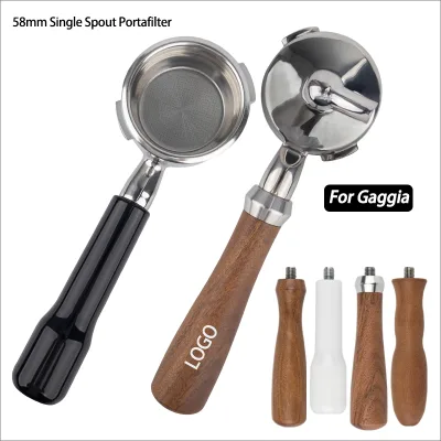 Black White Plastic Handle 304 Stainless Steel 58mm 2 Ears Single Spout Espresso Portafilter with Filter Basket for Gaggia