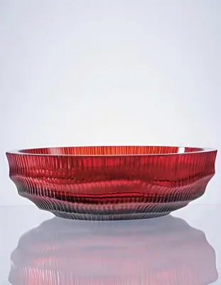 Ribbed Gradient Glass Fruit Bowl Red Green Centerpiece for Dining Table Kitchen Wedding Party Home Tabletop Decor
