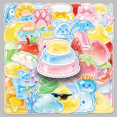 50pcs Factory Best-selling Cute Cartoon Crystal clear High-aesthetic Printed Custom Original Jelly Stickers for Water Bottles