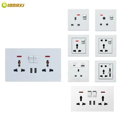 British Standard 2 Gang 6Pin Universal Socket With Usb White Wall Switch Socket