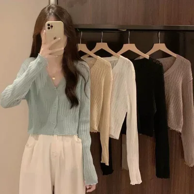 2026 Spring/Autumn New Sun Protection Ice Silk Cardigan with Fringe for Women Slimming and Exquisite Short Top