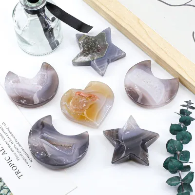 Wholesale Crystal Star Hand Carved Crystal Gemstone Moon Geode Druzy Healing Stones Agate Geode Heart