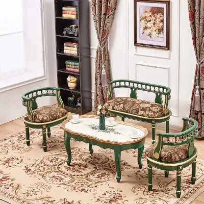 European Style Solid Wood Sofa Chair Small Apartment Simple Living Room Tea Table Outdoor Painted Balcony Combination Set