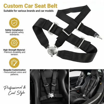 Custom Logo Safebelt Sports Style 4-Point Seat Belt Extender with Hook and Loop Fastener Simple Bus & Car Safety Nylon Strap