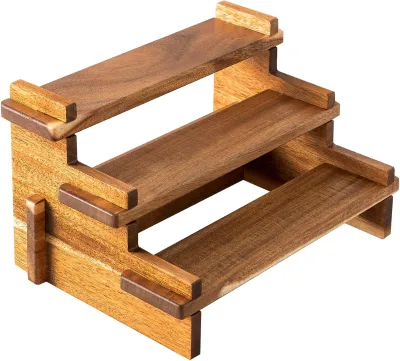 Adjustable Acacia Wood Spice Rack with Three-Tier Kitchen Cabinet Cupcake Stand & Pantry Storage Tower Dinnerware Cleaning Tools