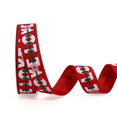 Customized Logo Printed Bow Ribbon Satin Polyester Gift Wrap for Weddings Holidays Valentine's Day for Love Word Grosgrain Satin