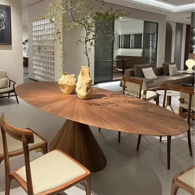 UFO Oval Dining Table in Black Walnut with Sunburst Top and Pedestal Base for 8 Seater Villa Dining Room Italian Minimalist