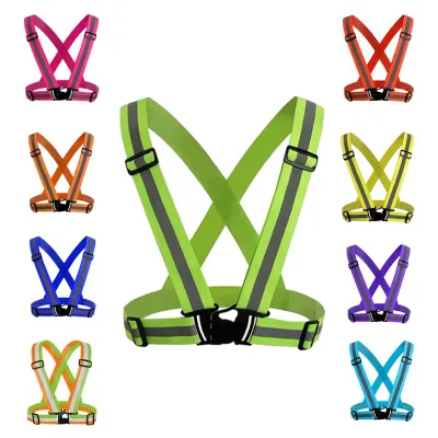 Custom Neon Green Reflective Safety Harness Vest LED Adjustable Straps Quick-Release Buckle Lightweight Design for Cycling
